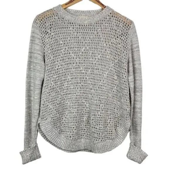 MIAMI WOMEN'S MARBELED BLACK & WHITE LONG SLEEVE CROCHET KNIT SWEATER MEDIUM - Picture 1 of 6